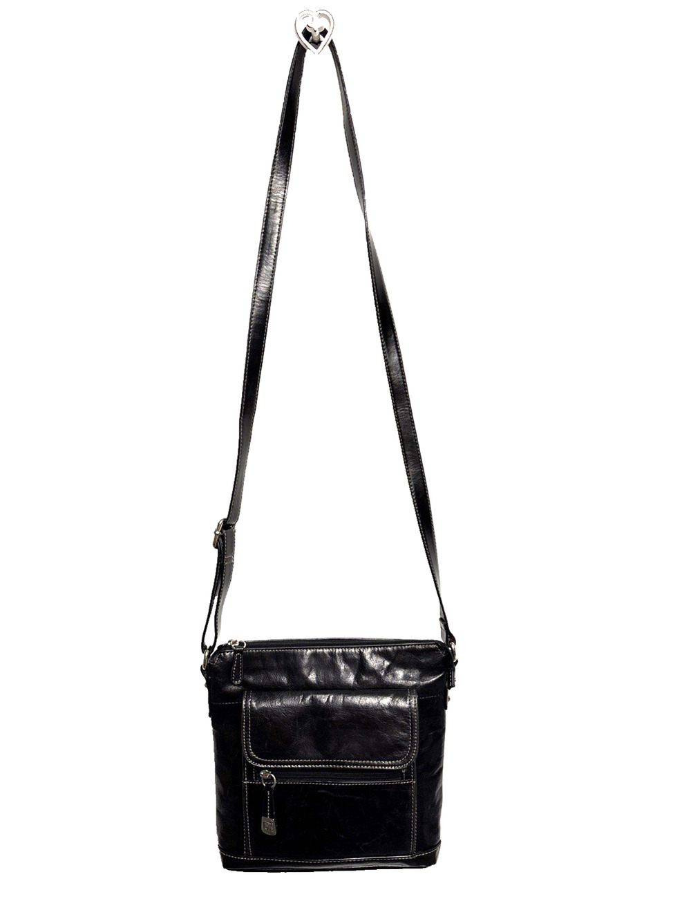 Gianni Bernini Black Leather With Silver Crossbody Bag Purse